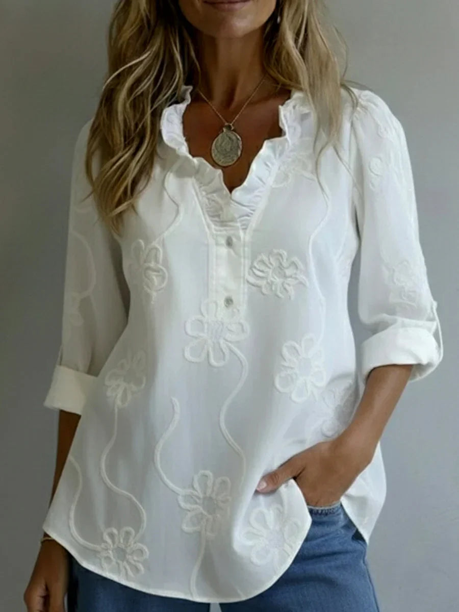 Beatrixa - Shirt With Ruffle Collar And Floral Pattern