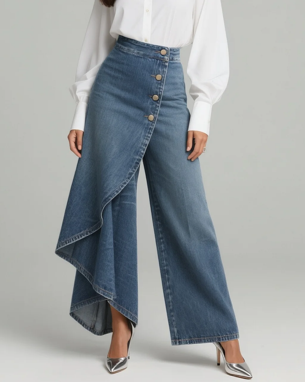 Pavellea – Wrap-Front Wide-Leg Denim Jeans