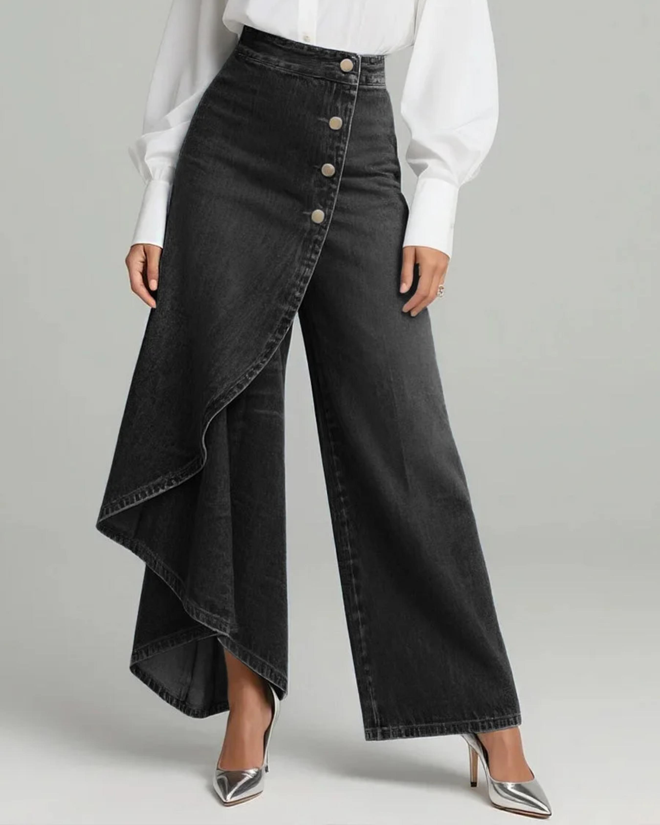 Pavellea – Wrap-Front Wide-Leg Denim Jeans