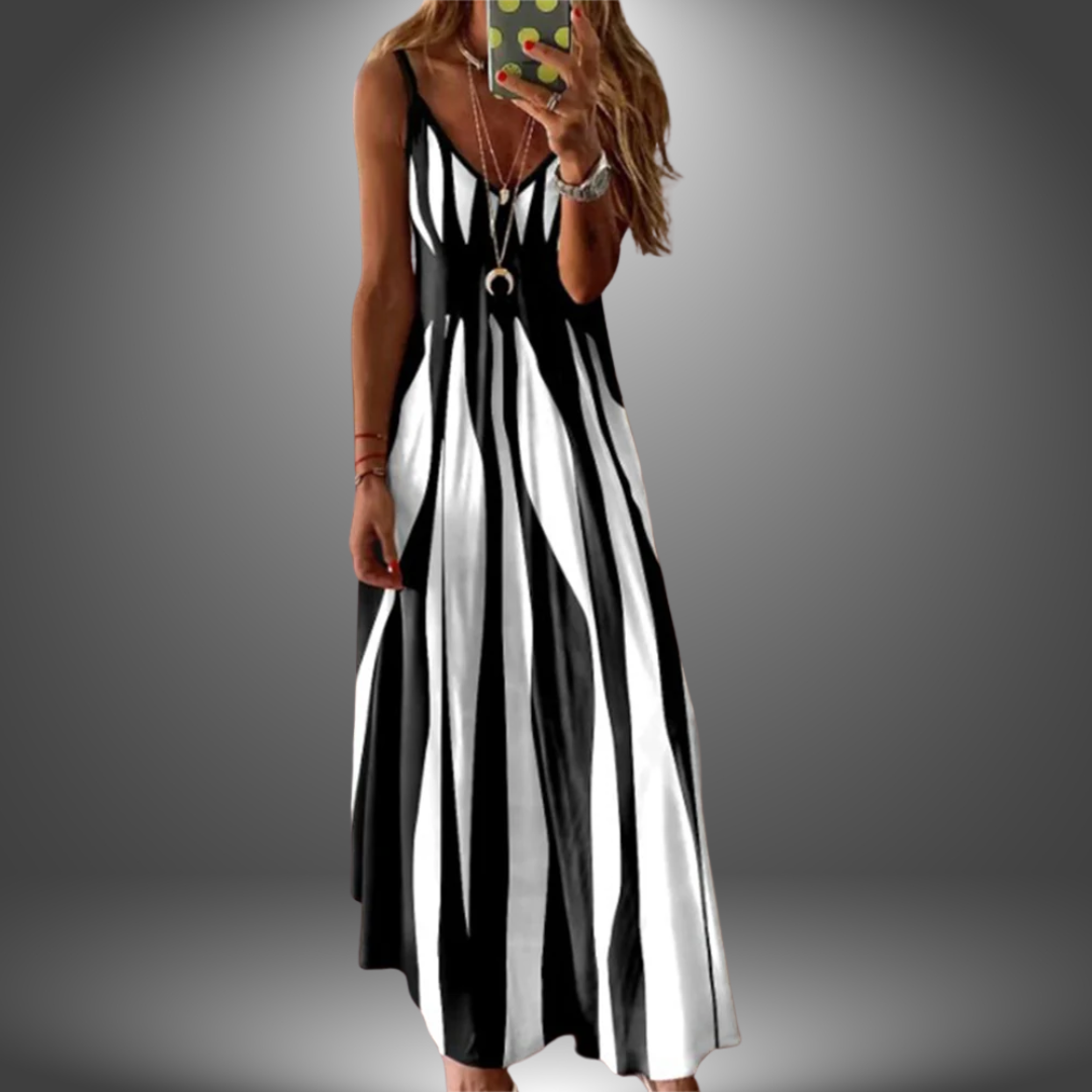 Aria - Elegant Sleeveless Stripe Printed Long Dress