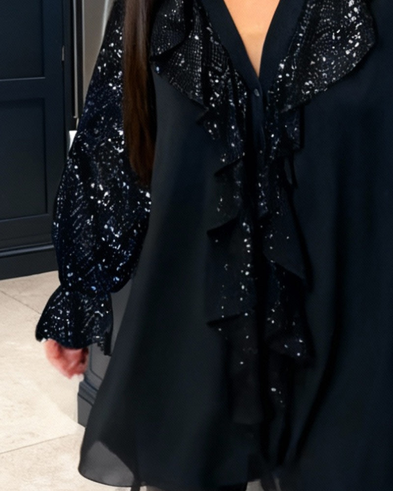 Loose Solid Color Blouses with Ruffles