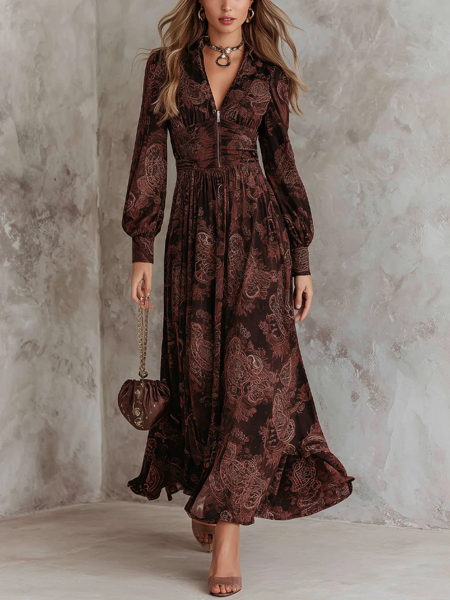 Amelia™ Paisley Zip Waist Maxi Dress