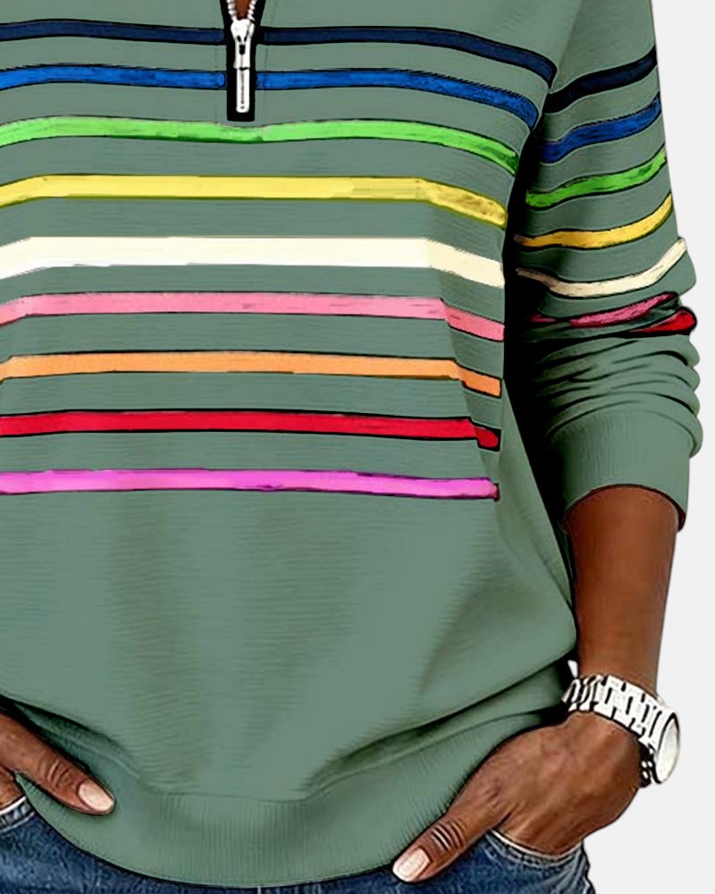 Vienna | Rainbow Striped Zip Sweatshirt