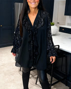 Loose Solid Color Blouses with Ruffles