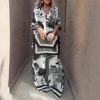 Printed Top with V-Neck + Long Pants