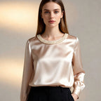 Quitterie - Satin Blouse With Pearl Collar