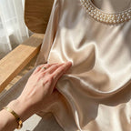 Quitterie - Satin Blouse With Pearl Collar